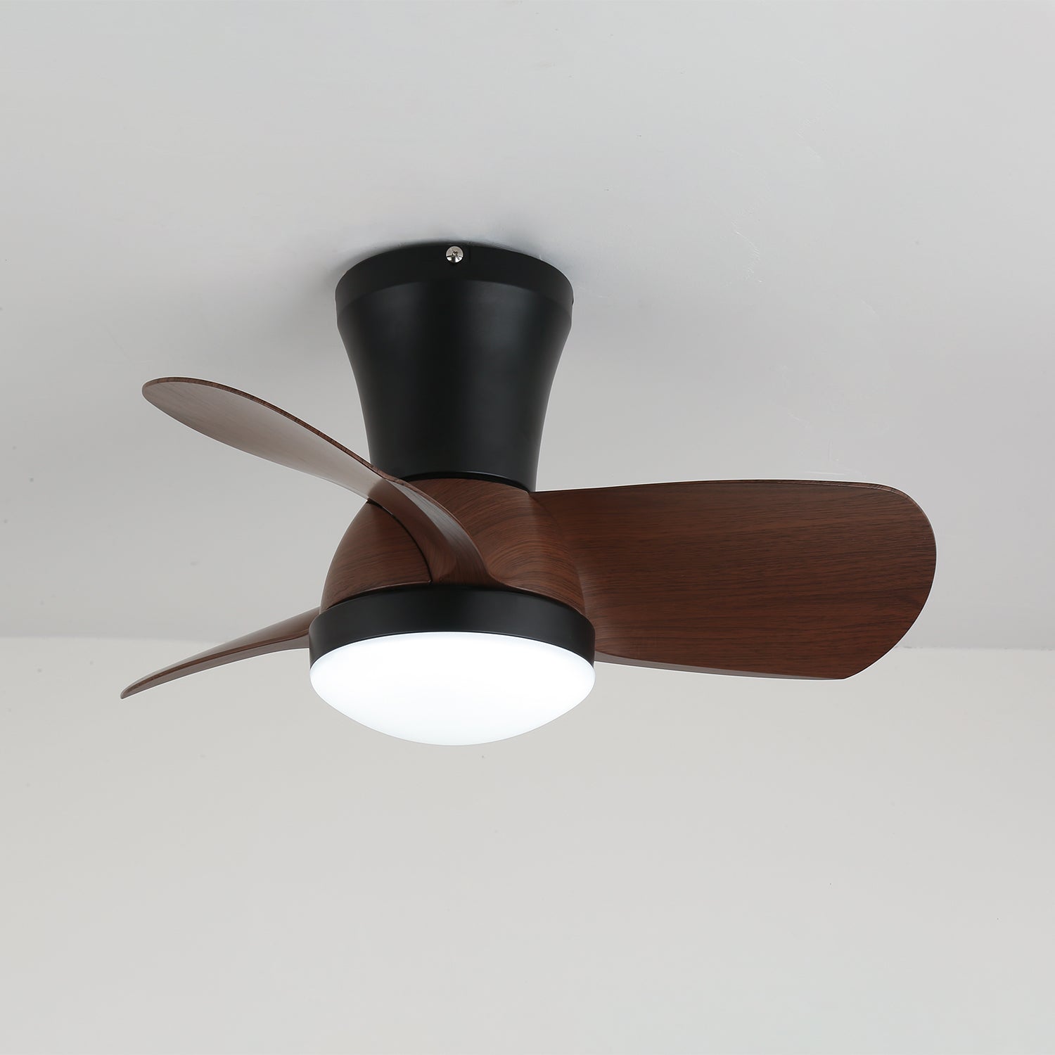 Modern Flush Mount 3-Blade Ceiling Fan Light with Wooden Blades