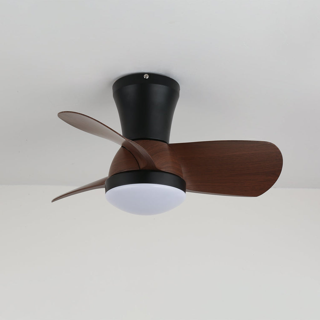 Modern Flush Mount 3-Blade Ceiling Fan Light with Wooden Blades