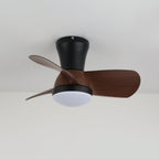Modern Flush Mount 3-Blade Ceiling Fan Light with Wooden Blades