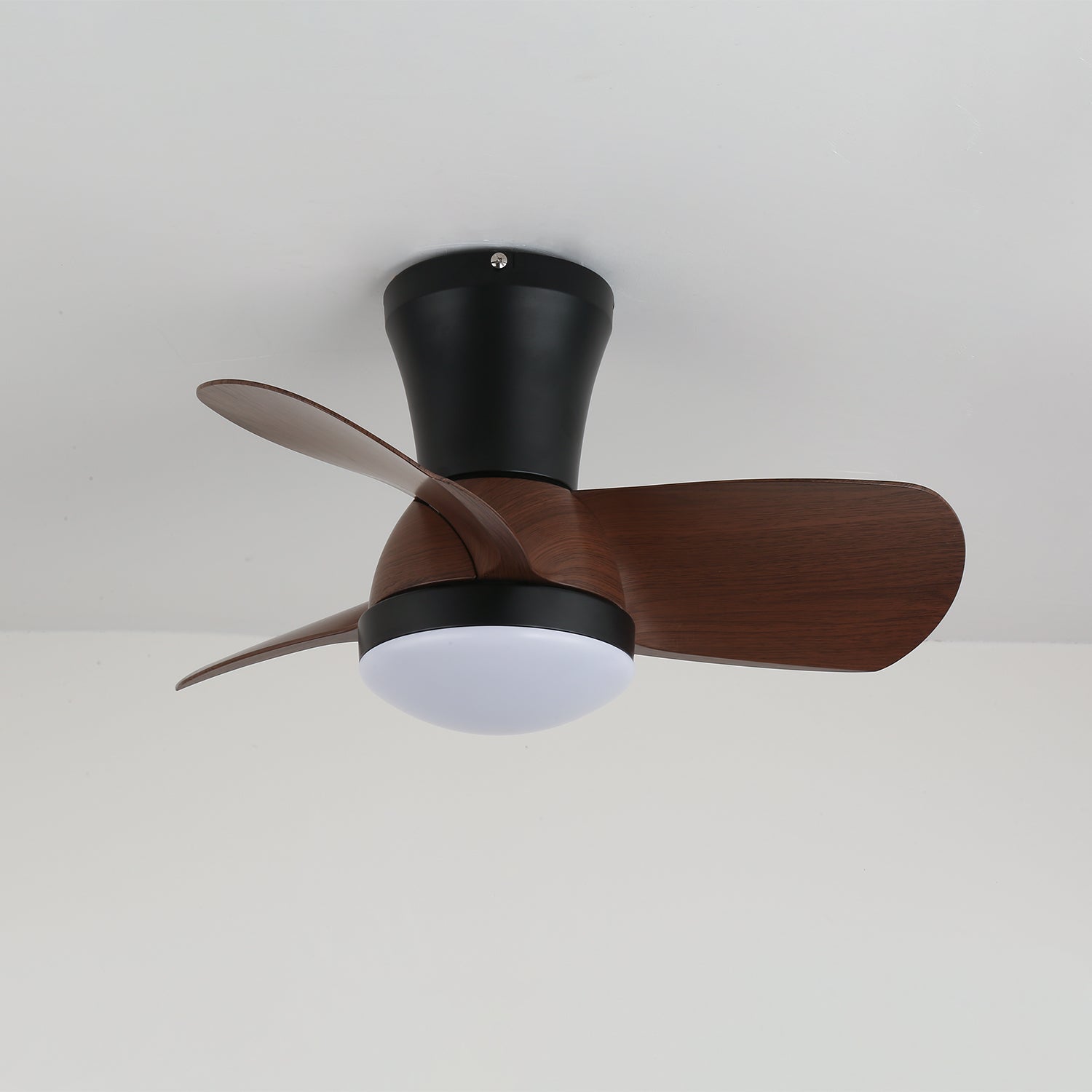Modern Flush Mount 3-Blade Ceiling Fan Light with Wooden Blades