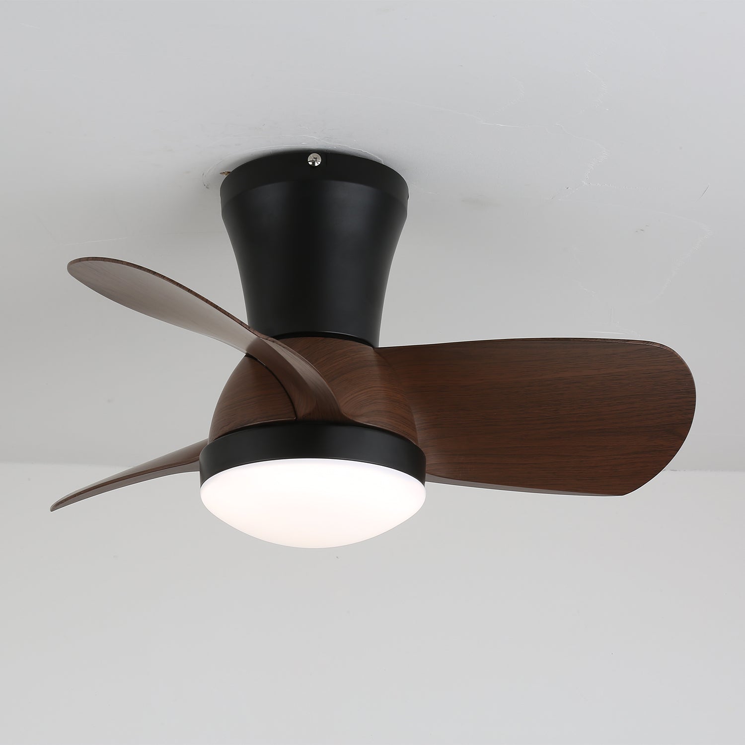 Modern Flush Mount 3-Blade Ceiling Fan Light with Wooden Blades