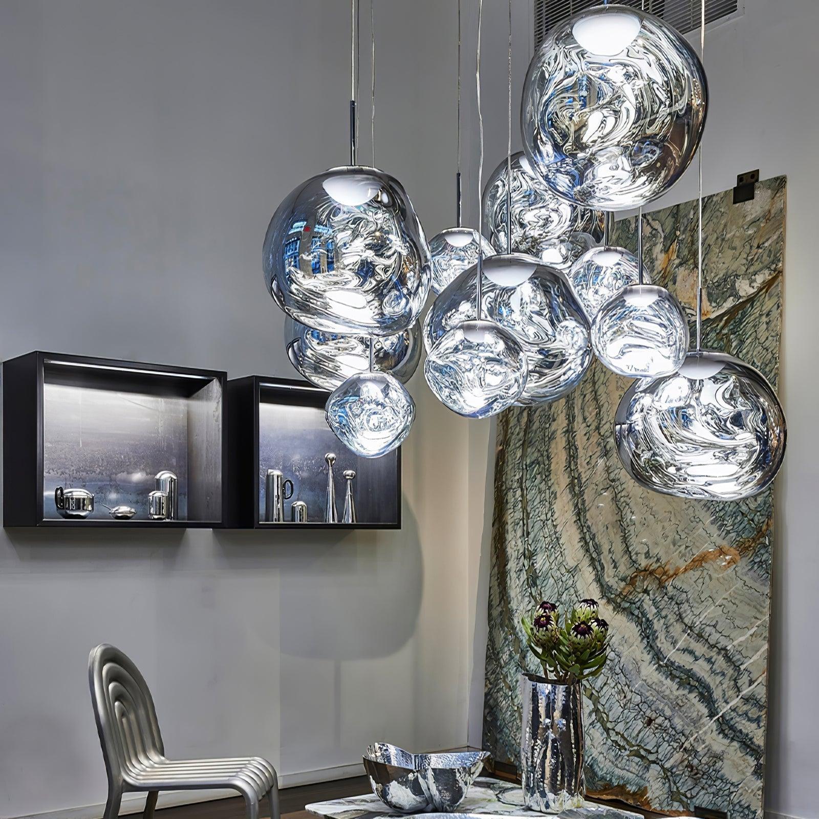 Modern Lava Crackle Glass Globe Pendant Light