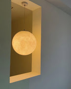 White Moon Pendant Light with FRP Fiber Shade and E26/E27 Socket