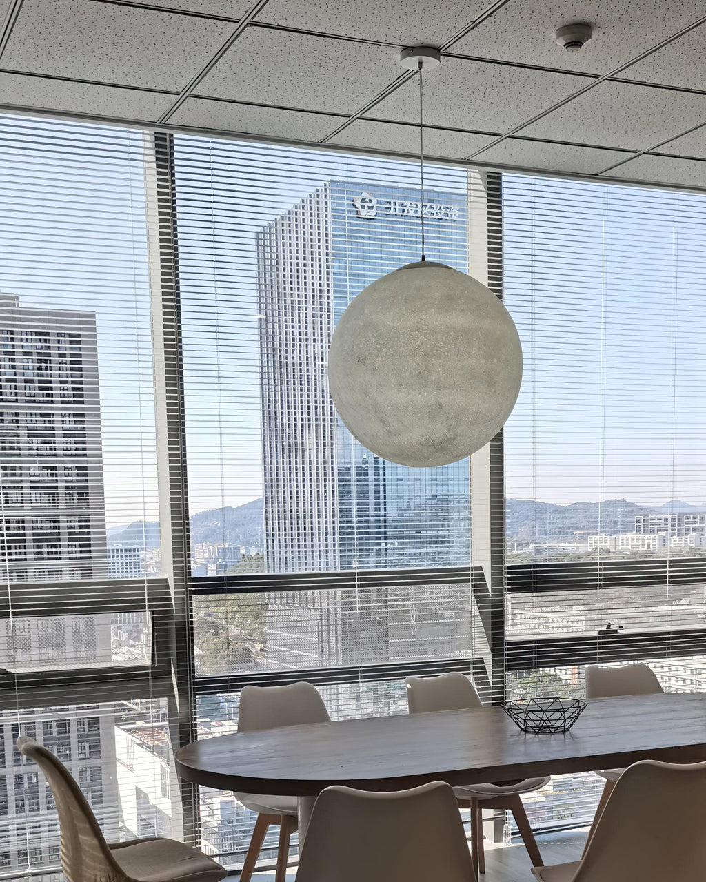 White Moon Pendant Light with FRP Fiber Shade and E26/E27 Socket