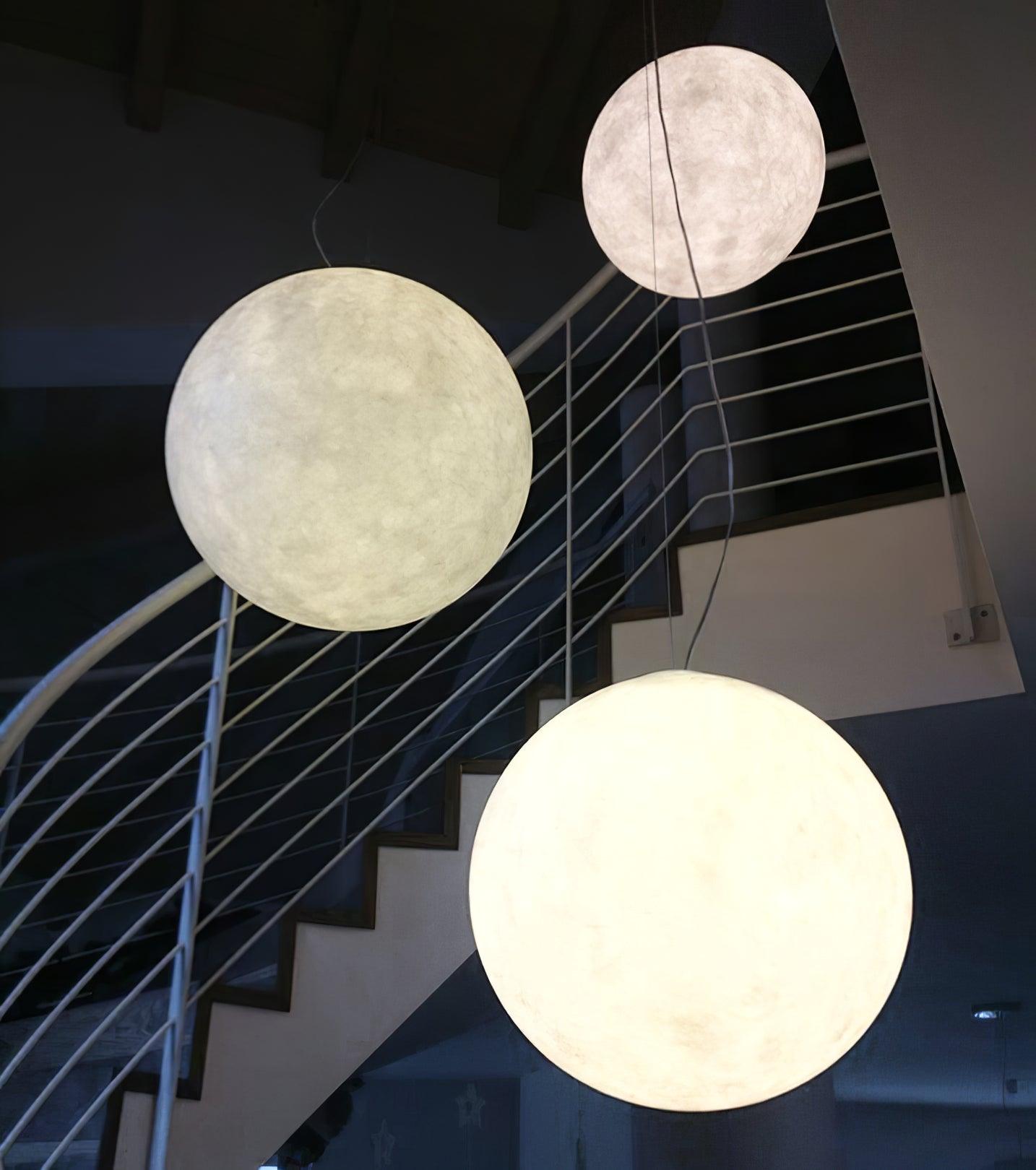 White Moon Pendant Light with FRP Fiber Shade and E26/E27 Socket