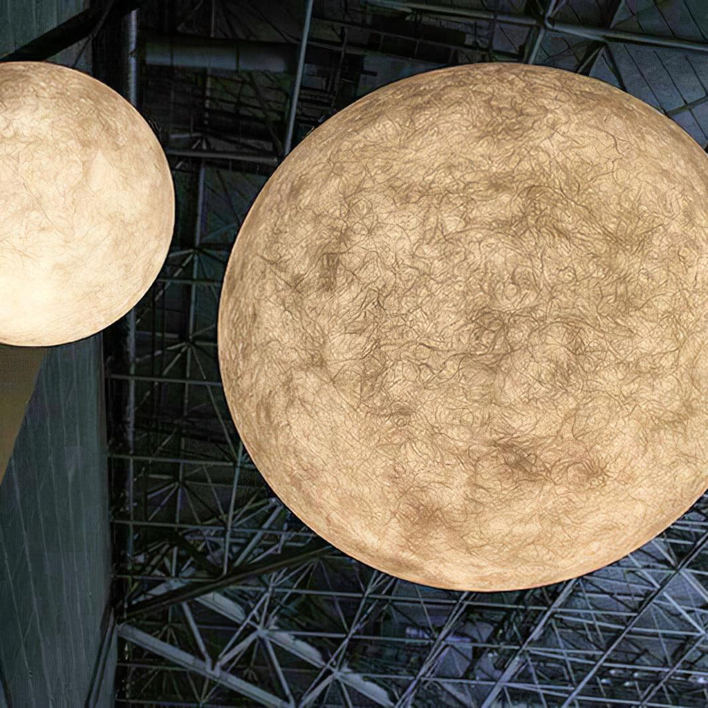 White Moon Pendant Light with FRP Fiber Shade and E26/E27 Socket