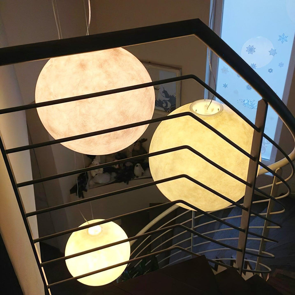 White Moon Pendant Light with FRP Fiber Shade and E26/E27 Socket