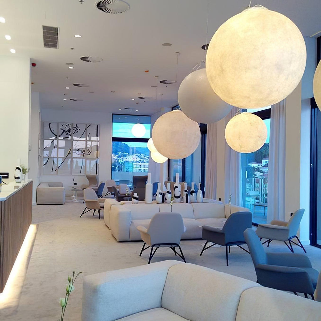 White Moon Pendant Light with FRP Fiber Shade and E26/E27 Socket