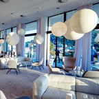 White Moon Pendant Light with FRP Fiber Shade and E26/E27 Socket