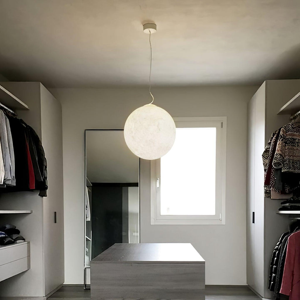 White Moon Pendant Light with FRP Fiber Shade and E26/E27 Socket