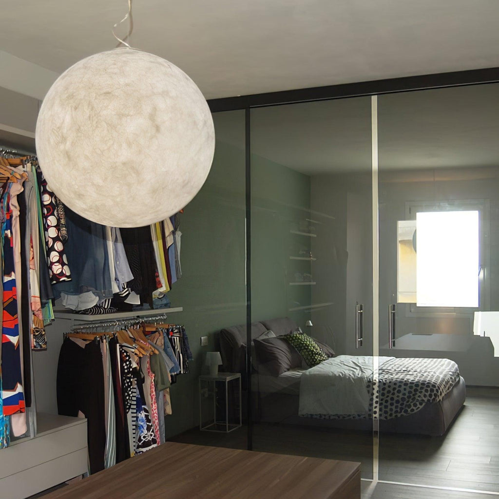White Moon Pendant Light with FRP Fiber Shade and E26/E27 Socket