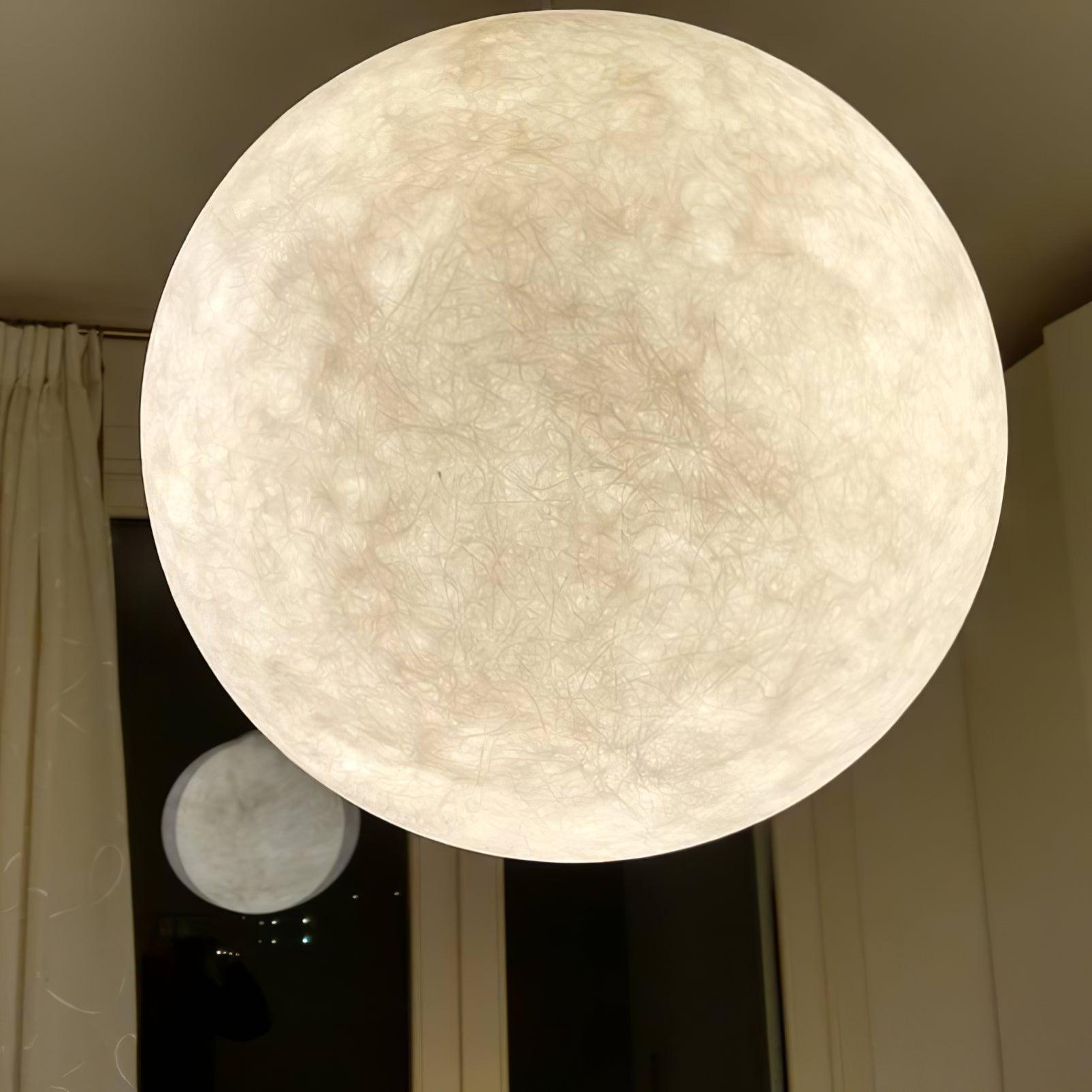 White Moon Pendant Light with FRP Fiber Shade and E26/E27 Socket