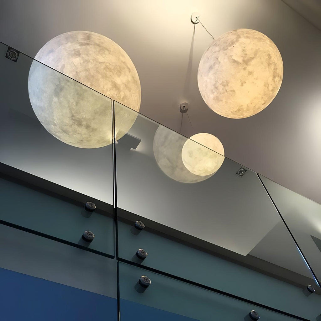 White Moon Pendant Light with FRP Fiber Shade and E26/E27 Socket