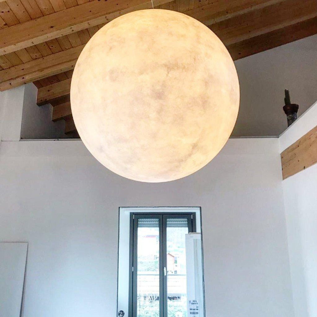 White Moon Pendant Light with FRP Fiber Shade and E26/E27 Socket