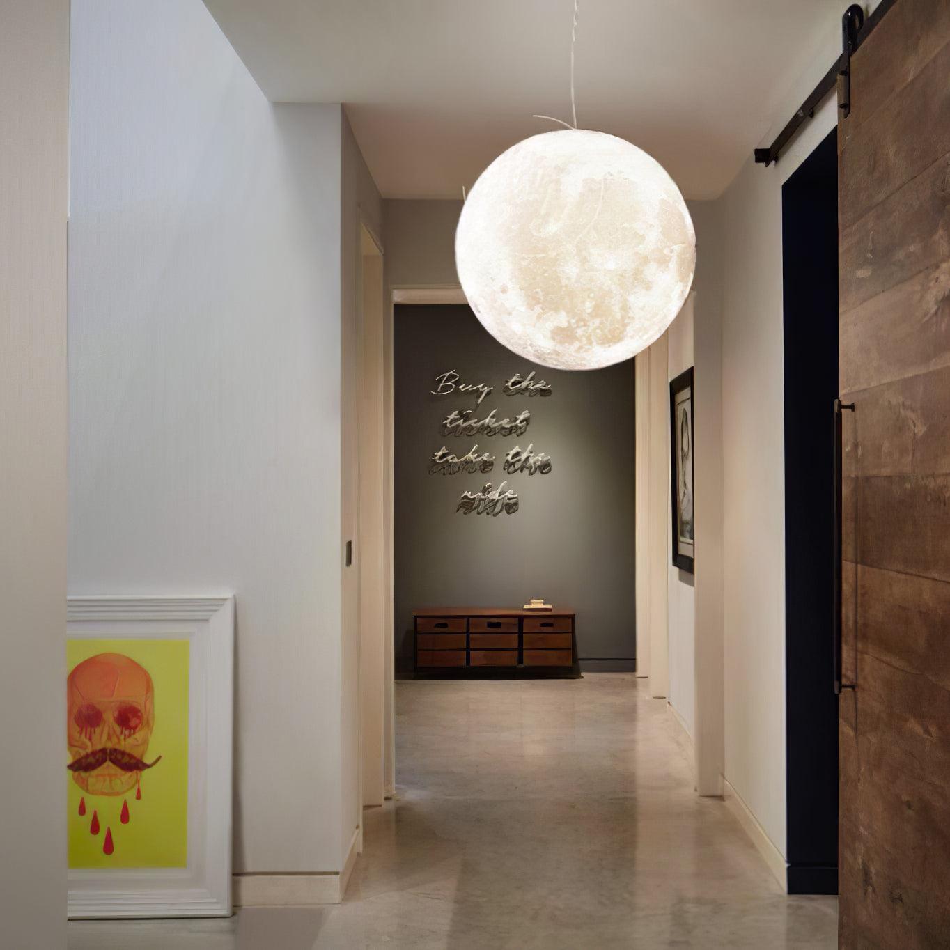White Moon Pendant Light with FRP Fiber Shade and E26/E27 Socket