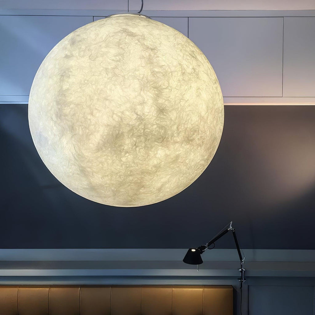 White Moon Pendant Light with FRP Fiber Shade and E26/E27 Socket