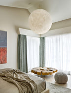 White Moon Pendant Light with FRP Fiber Shade and E26/E27 Socket