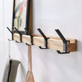 Wall Mounted Coat Rack Wooden Coat Hook Rail with Adjustable Sliding Metal Hooks Rubberwood and Aluminum Entryway Hanger for Coats Hats and Bags