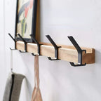Wall Mounted Coat Rack with Movable Hooks Scandinavian Wood and Aluminum Coat Hook Rail for Entryway Hallway and Bedroom
