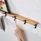 Wall Mounted Coat Rack with Movable Hooks Scandinavian Wood and Aluminum Coat Hook Rail for Entryway Hallway and Bedroom