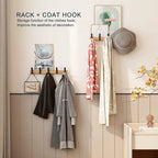 Wall Mounted Coat Rack Wooden Coat Hook Rail with Adjustable Sliding Metal Hooks Rubberwood and Aluminum Entryway Hanger for Coats Hats and Bags