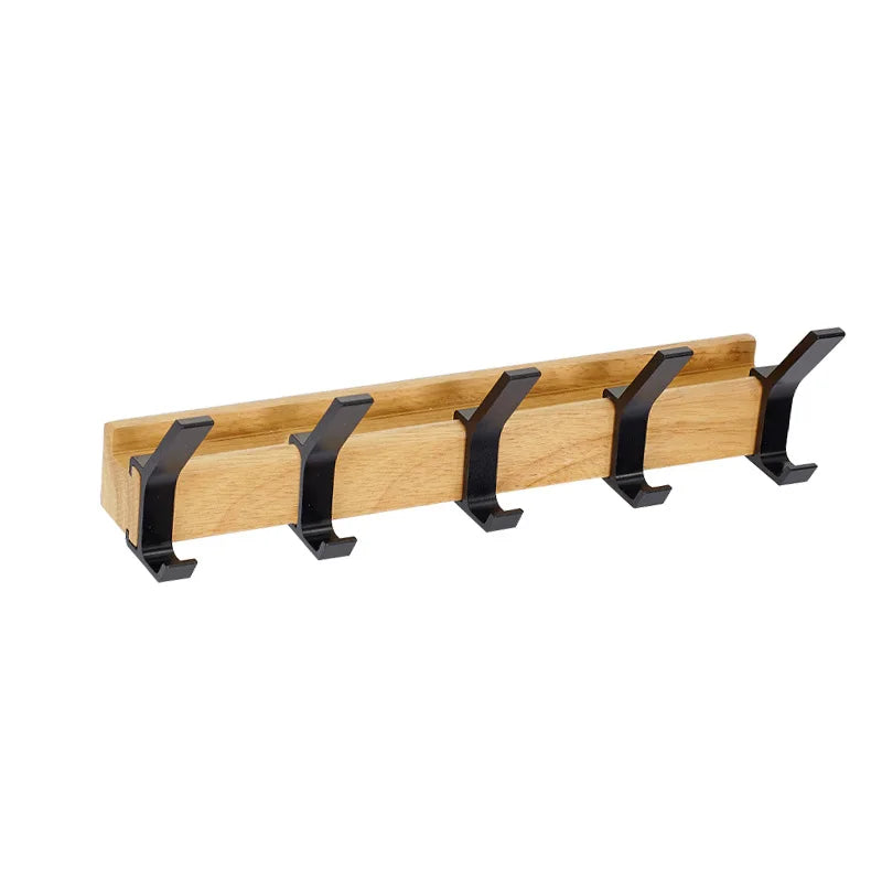Wall Mounted Coat Rack with Movable Hooks Scandinavian Wood and Aluminum Coat Hook Rail for Entryway Hallway and Bedroom