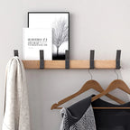 Wall Mounted Coat Rack Wooden Coat Hook Rail with Adjustable Sliding Metal Hooks Rubberwood and Aluminum Entryway Hanger for Coats Hats and Bags