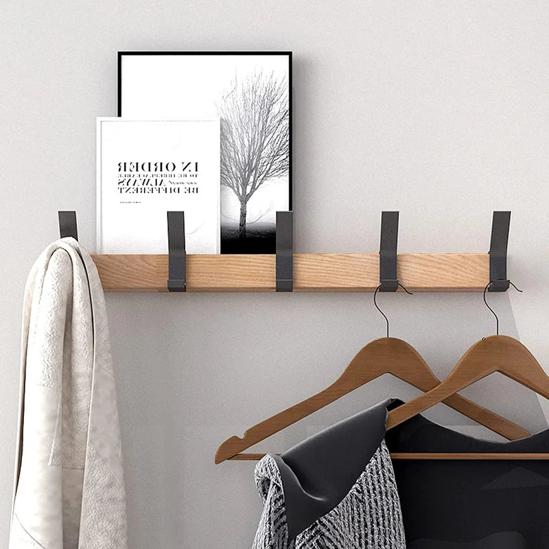 Wall Mounted Coat Rack with Movable Hooks Scandinavian Wood and Aluminum Coat Hook Rail for Entryway Hallway and Bedroom