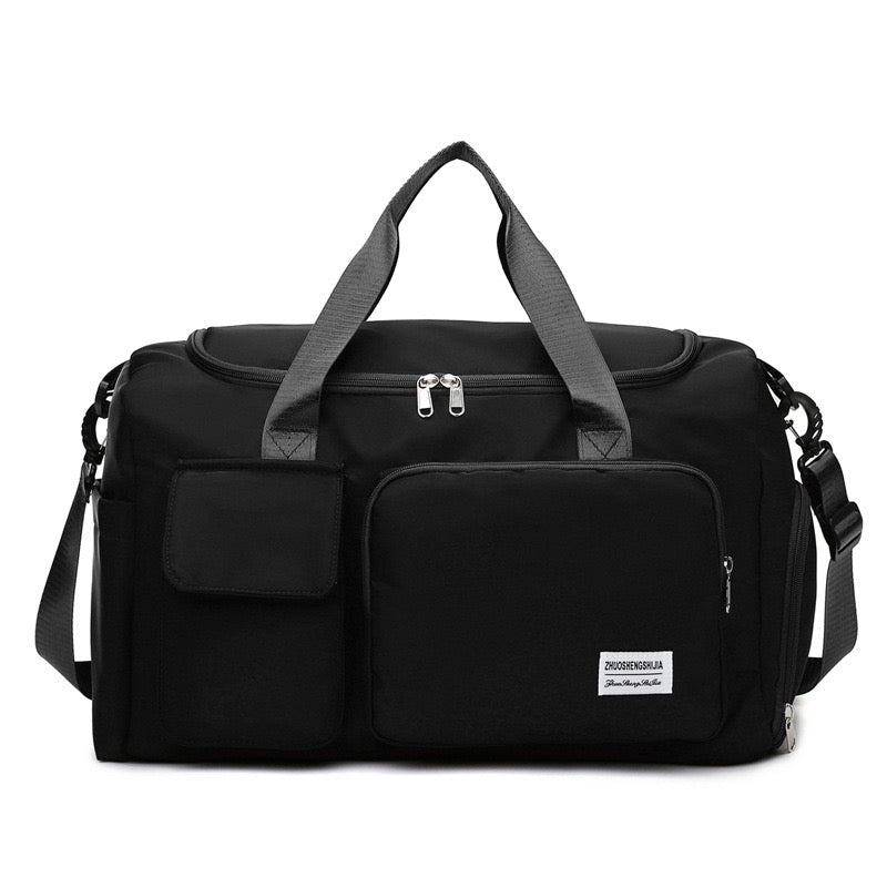 Sports Duffel Bag with Shoe Compartment Water-Repellent Oxford Fabric Travel Gym Bag with Multiple Pockets and Shoulder Strap