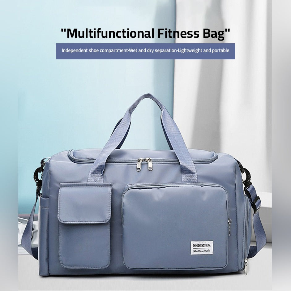 Sports Duffel Bag with Shoe Compartment Water-Repellent Oxford Fabric Travel Gym Bag with Multiple Pockets and Shoulder Strap