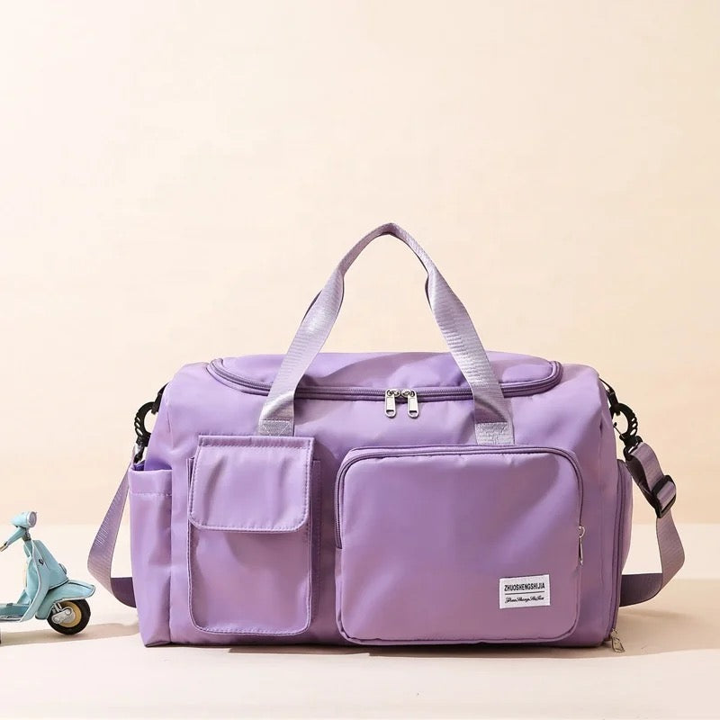 Sports Duffel Bag with Shoe Compartment Water-Repellent Oxford Fabric Travel Gym Bag with Multiple Pockets and Shoulder Strap
