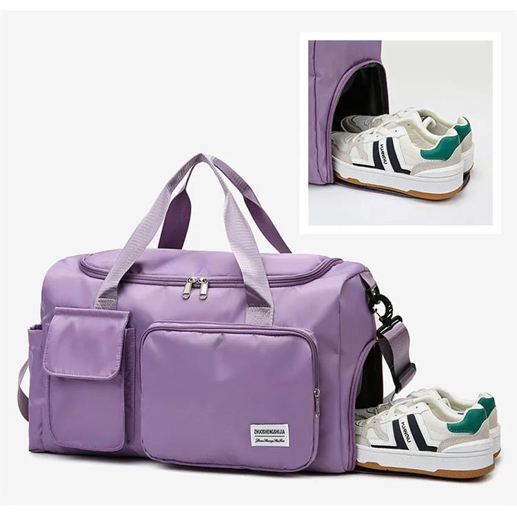 Sports Duffel Bag with Shoe Compartment Water-Repellent Oxford Fabric Travel Gym Bag with Multiple Pockets and Shoulder Strap
