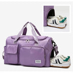 Sports Duffel Bag with Shoe Compartment Water-Repellent Oxford Fabric Travel Gym Bag with Multiple Pockets and Shoulder Strap
