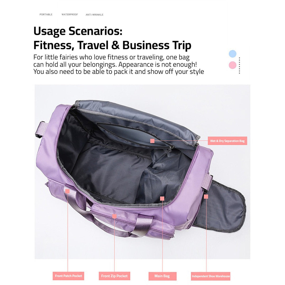 Sports Duffel Bag with Shoe Compartment Water-Repellent Oxford Fabric Travel Gym Bag with Multiple Pockets and Shoulder Strap