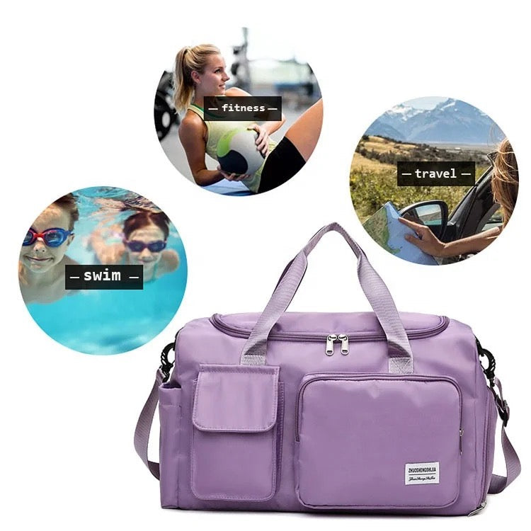 Sports Duffel Bag with Shoe Compartment Water-Repellent Oxford Fabric Travel Gym Bag with Multiple Pockets and Shoulder Strap