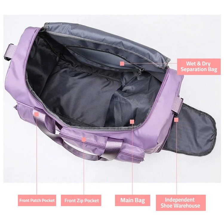 Sports Duffel Bag with Shoe Compartment Water-Repellent Oxford Fabric Travel Gym Bag with Multiple Pockets and Shoulder Strap
