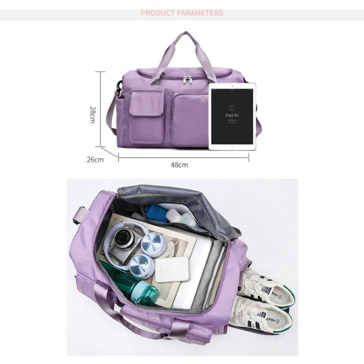 Sports Duffel Bag with Shoe Compartment Water-Repellent Oxford Fabric Travel Gym Bag with Multiple Pockets and Shoulder Strap