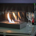 Portable Bioethanol Tabletop Fireplace with Tempered Glass Smokeless Indoor Outdoor Table Fire Pit