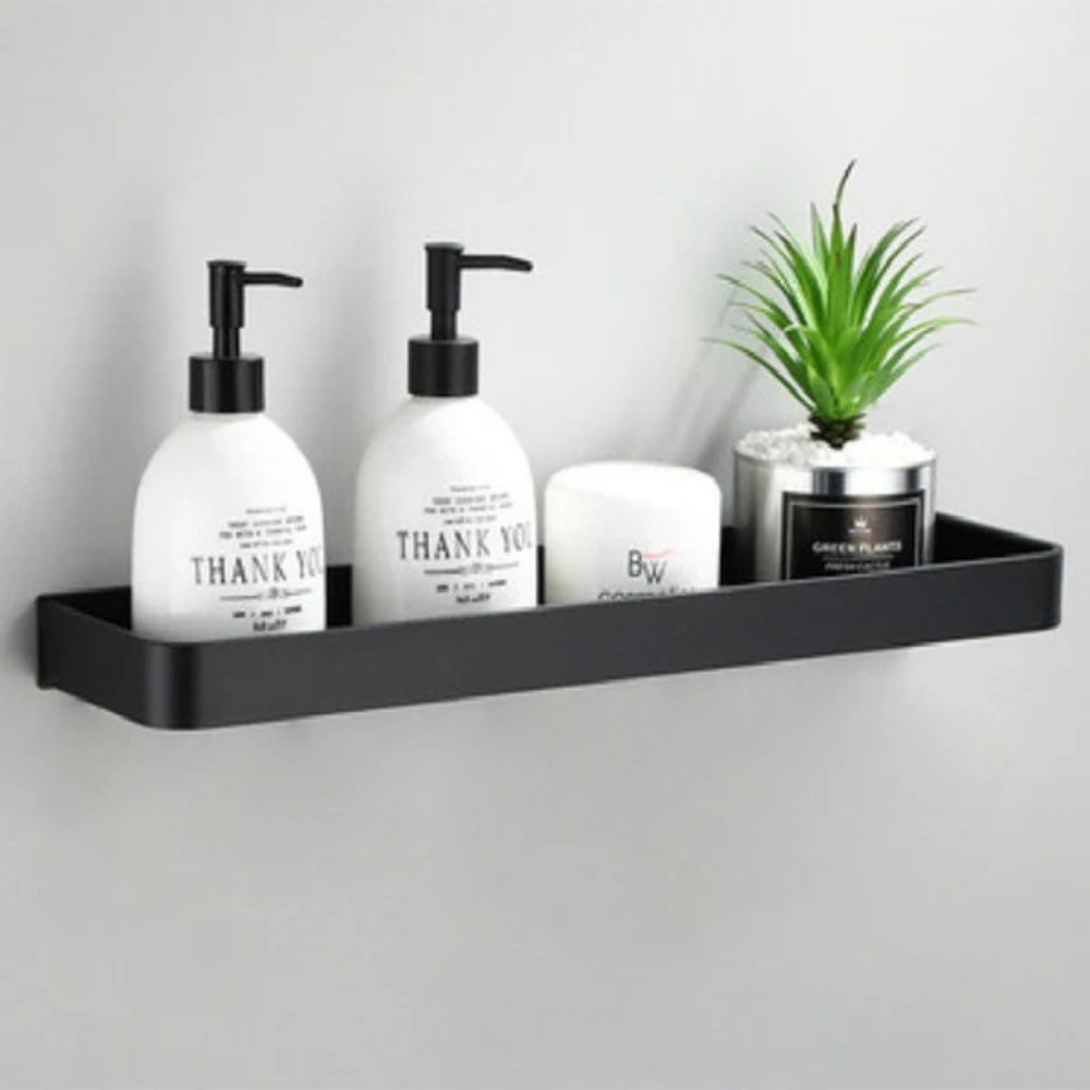 No Drill Bathroom Shelf Adhesive Aluminum Shower Caddy Wall Mounted Storage Rack Rustproof with Optional Towel Hooks