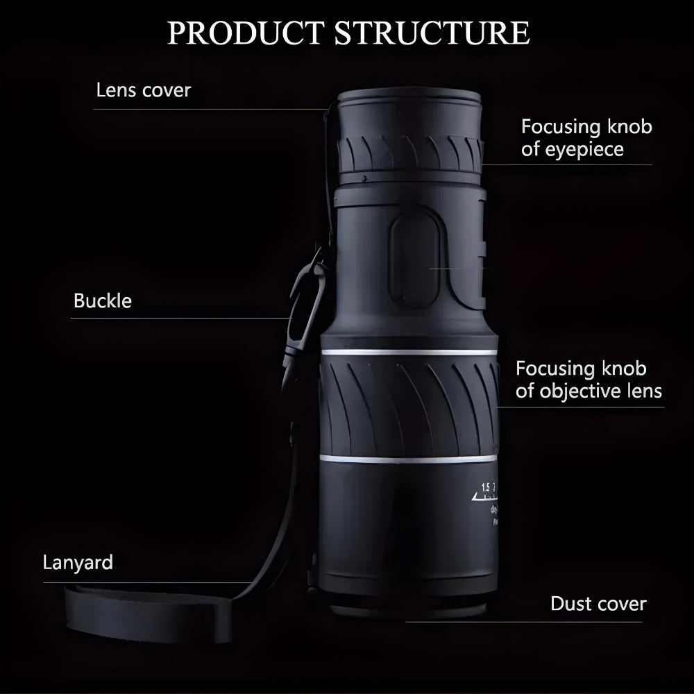 Night Vision Monocular Optical Zoom Compact Telescope Low Light Outdoor Viewing Scope for Hiking and Bird Watching