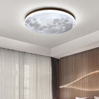Moon Texture Flush Mount Ceiling Light with Wood Trim