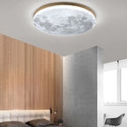 Moon Texture Flush Mount Ceiling Light with Wood Trim