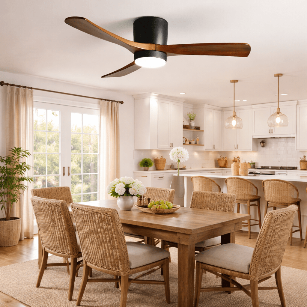 Modern Wooden Ceiling Fan with Remote Control and LED Light