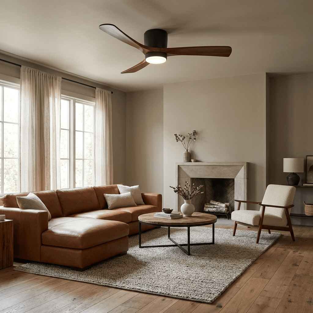 Modern Wooden Ceiling Fan with Remote Control and LED Light