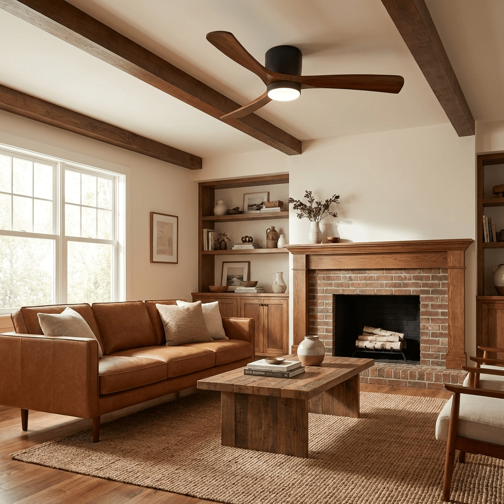 Modern Wooden Ceiling Fan with Remote Control and LED Light