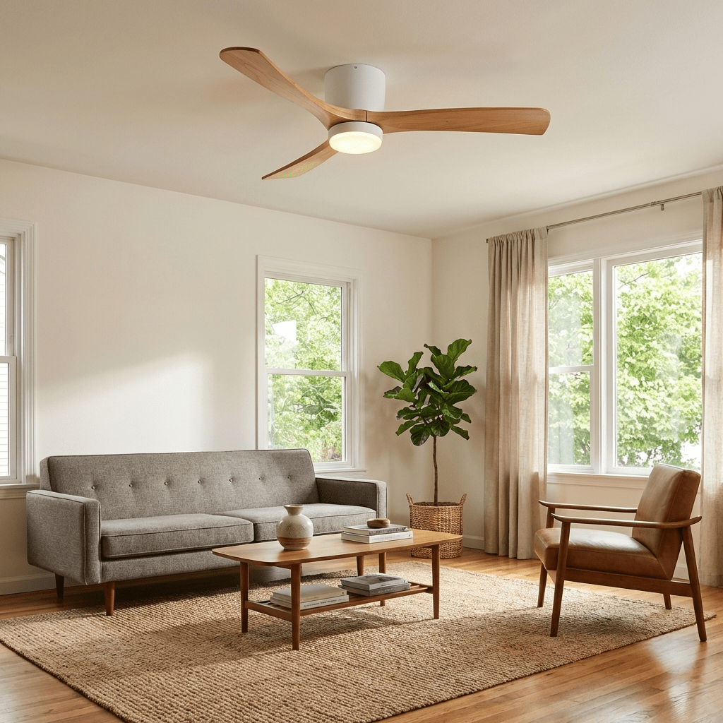 Modern Wooden Ceiling Fan with Remote Control and LED Light