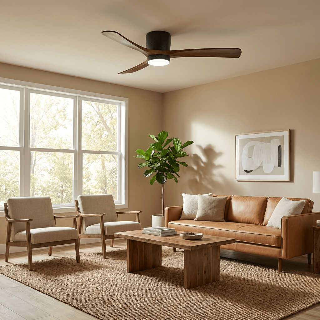 Modern Wooden Ceiling Fan with Remote Control and LED Light