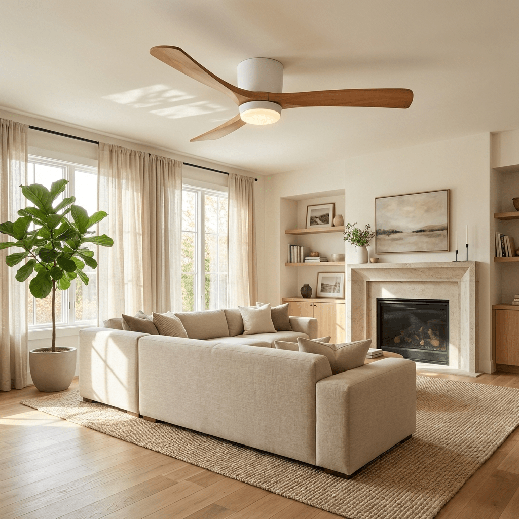 Modern Wooden Ceiling Fan with Remote Control and LED Light