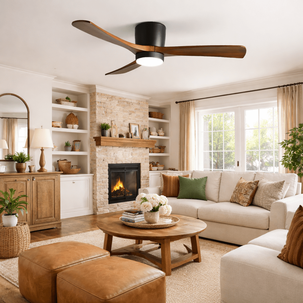 Modern Wooden Ceiling Fan with Remote Control and LED Light