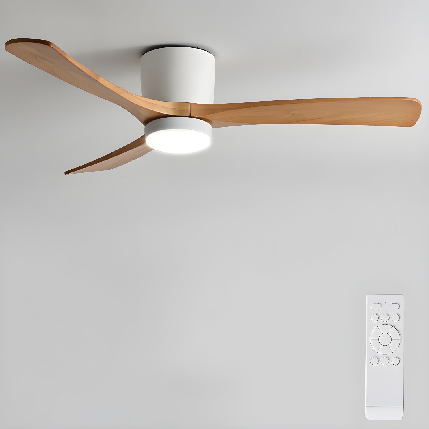 Modern Wooden Ceiling Fan with Remote Control and LED Light